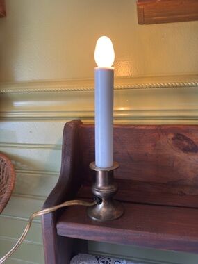 Brass Candlestick Lamp with White Taper Candle